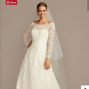 Size 4 Off-The-Shoulder Lace A-Line Wedding Dress. Used once. Altered for 5’1.